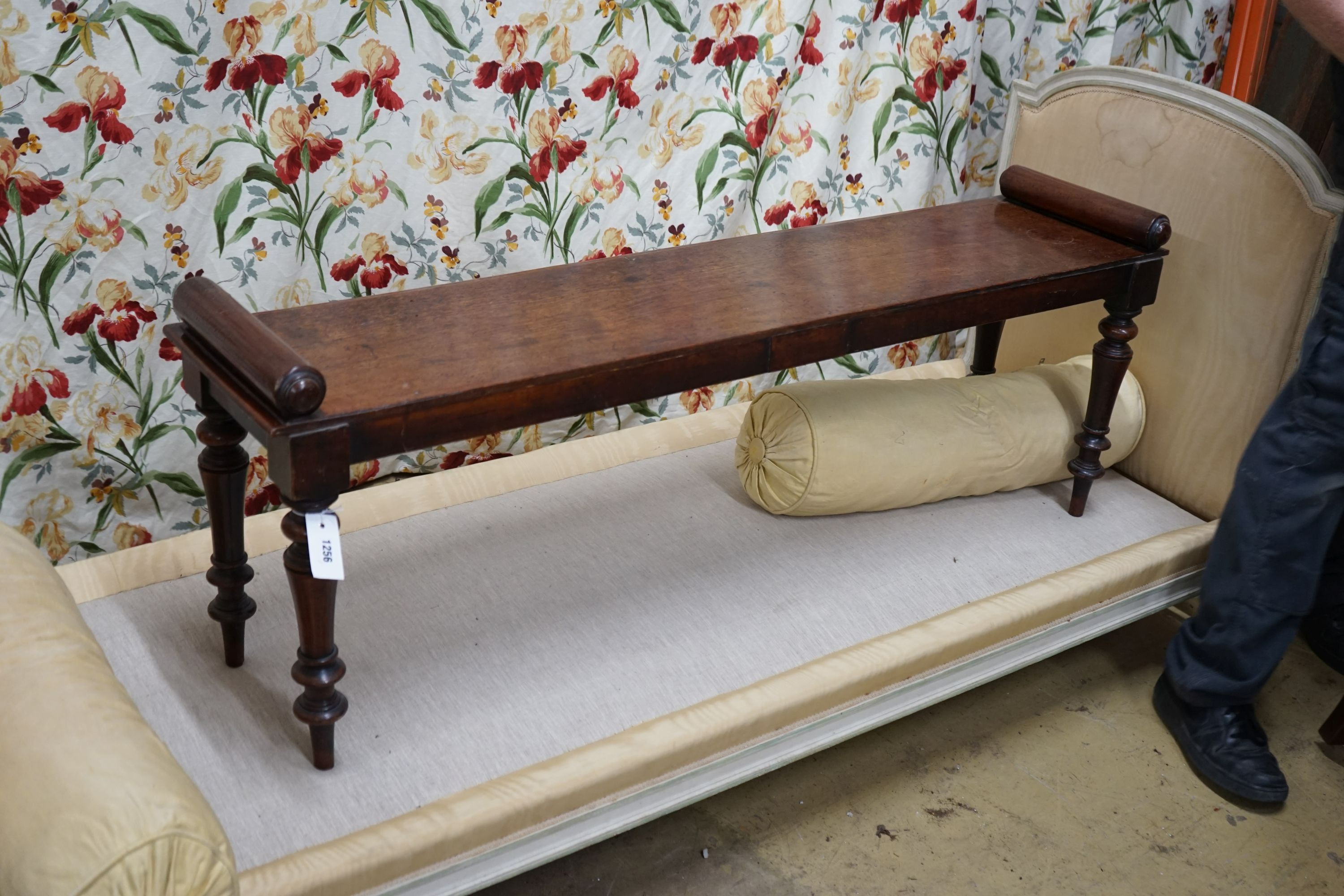 A Victorian mahogany window seat, length 140cm, depth 33cm, height 50cm